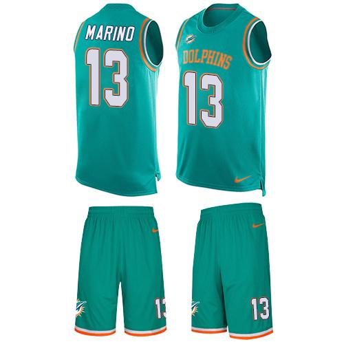 Nike Dolphins #13 Dan Marino Aqua Green Team Color Men's Stitched NFL Limited Tank Top Suit Jersey - Click Image to Close